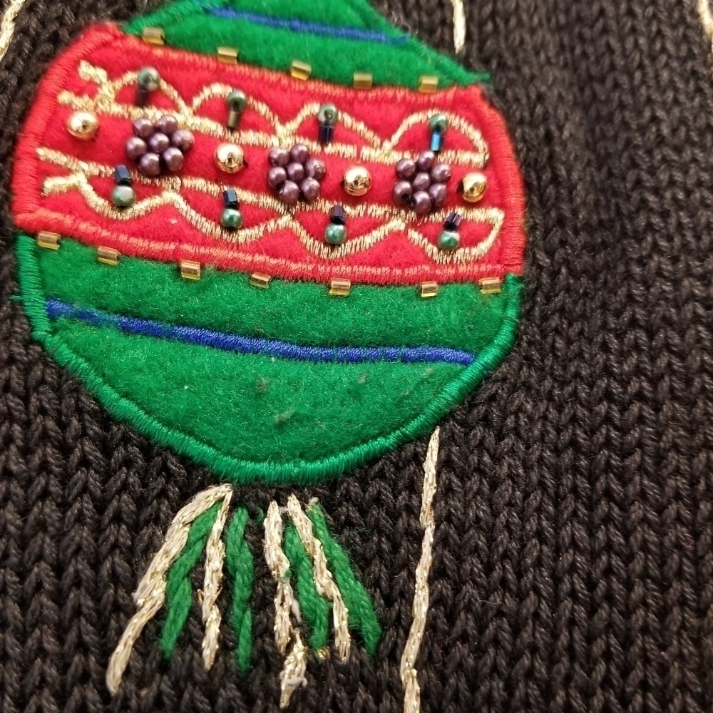 {S} Christmas Ornaments Sweater Vest Beaded Embroidered Holiday Season - Picture 5 of 13